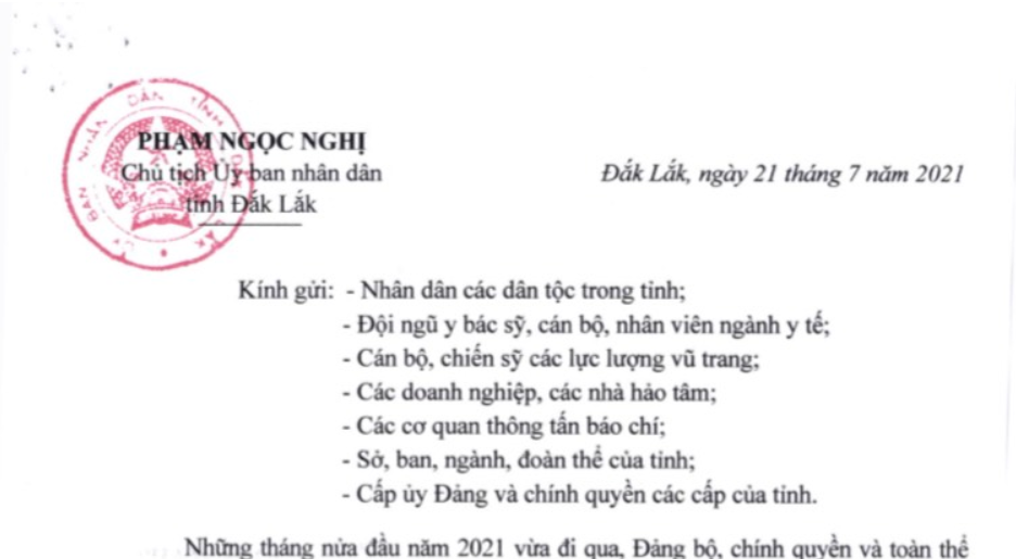 Thư của Chủ tịch UBND tỉnh Đắk Lắk Phạm Ngọc Nghị gửi Nhân dân tỉnh nhà